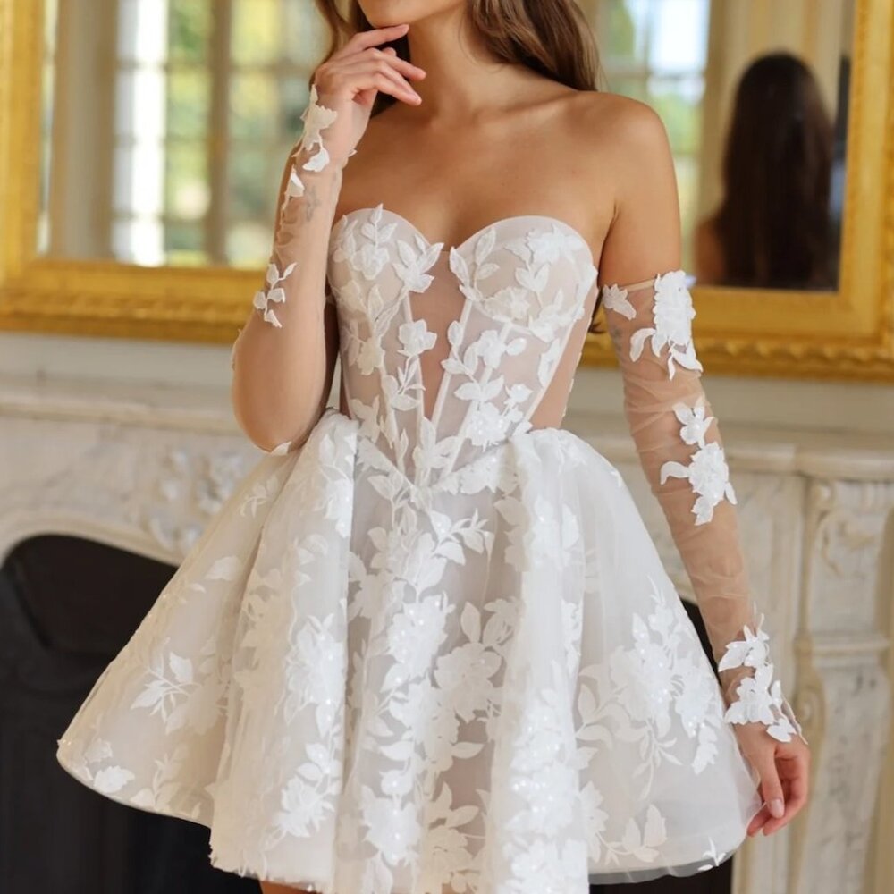 Rosie Etienne Mara Floral Applique Mini Dress with Gloves Size 2
